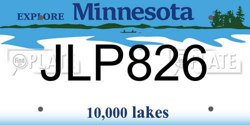 JLP826 Minnesota License Plate