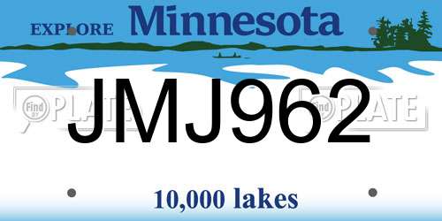JMJ962 Minnesota License Plate