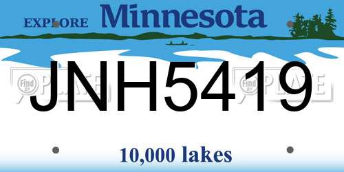 JNH5419 Minnesota License Plate