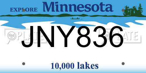 JNY836 Minnesota License Plate