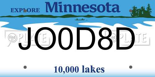 JO0D8D Minnesota License Plate
