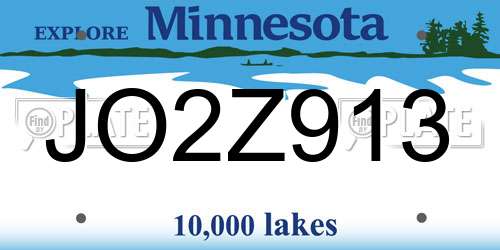 JO2Z913 Minnesota License Plate