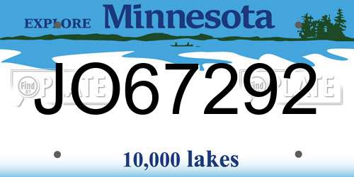 JO67292 Minnesota License Plate