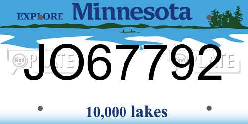JO67792 Minnesota License Plate