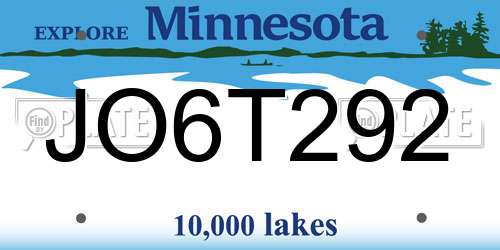 JO6T292 Minnesota License Plate