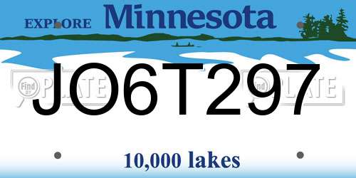 JO6T297 Minnesota License Plate