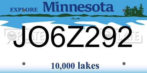 JO6Z292 Minnesota License Plate