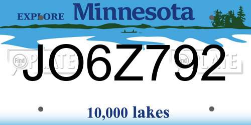 JO6Z792 Minnesota License Plate
