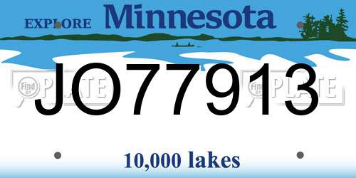 JO77913 Minnesota License Plate