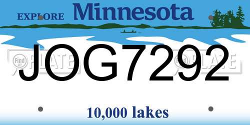 JOG7292 Minnesota License Plate