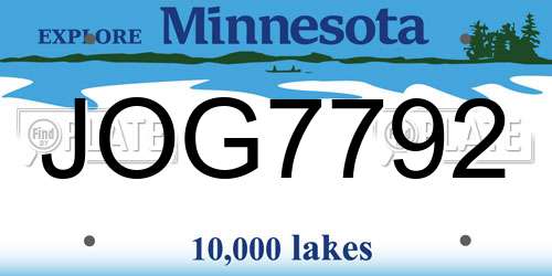 JOG7792 Minnesota License Plate