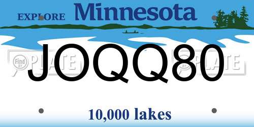 JOQQ80 Minnesota License Plate