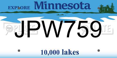 JPW759 Minnesota License Plate