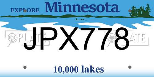 JPX778 Minnesota License Plate