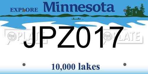 JPZ017 Minnesota License Plate