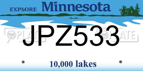 JPZ533 Minnesota License Plate