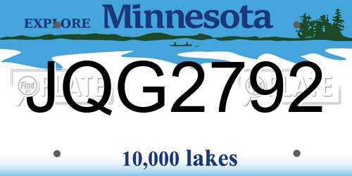 JQG2792 Minnesota License Plate