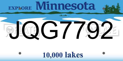 JQG7792 Minnesota License Plate