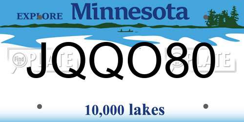 JQQO80 Minnesota License Plate