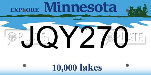 JQY270 Minnesota License Plate