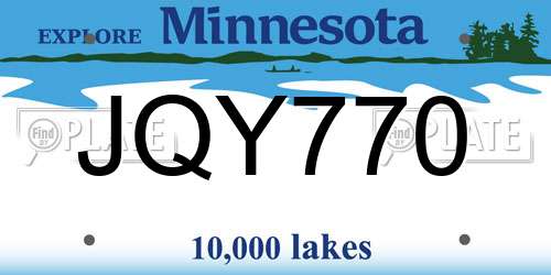 JQY770 Minnesota License Plate