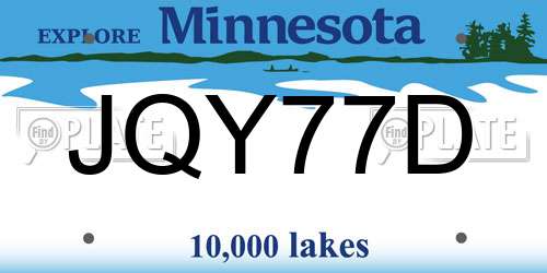 JQY77D Minnesota License Plate