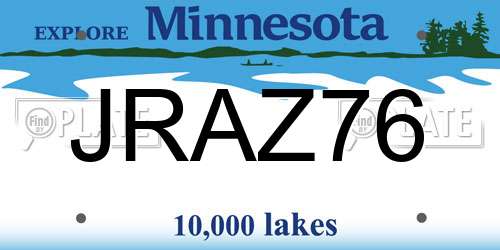 JRAZ76 Minnesota License Plate