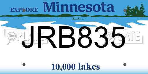 JRB835 Minnesota License Plate