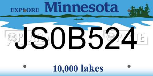 JS0B524 Minnesota License Plate
