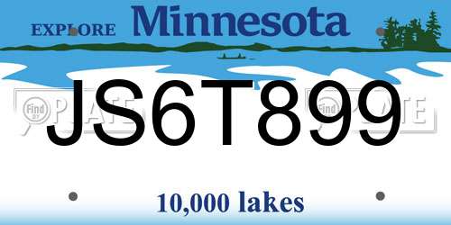 JS6T899 Minnesota License Plate