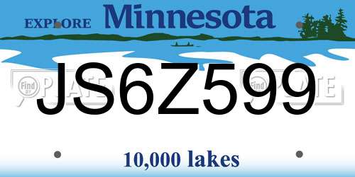 JS6Z599 Minnesota License Plate