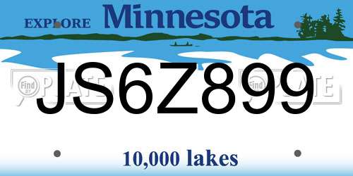 JS6Z899 Minnesota License Plate
