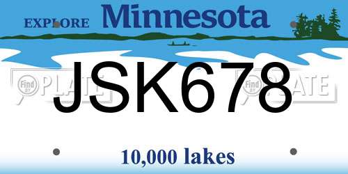 JSK678 Minnesota License Plate