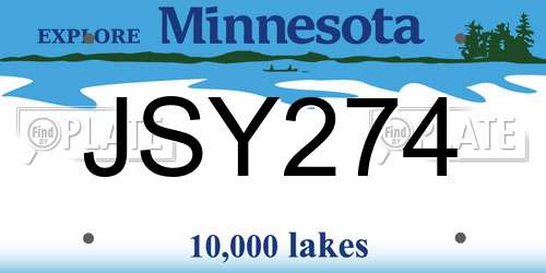 JSY274 Minnesota License Plate
