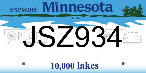 JSZ934 Minnesota License Plate