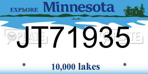 JT71935 Minnesota License Plate