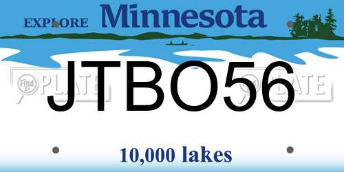 JTBO56 Minnesota License Plate