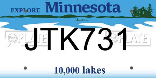 JTK731 Minnesota License Plate