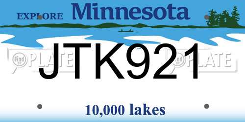 JTK921 Minnesota License Plate