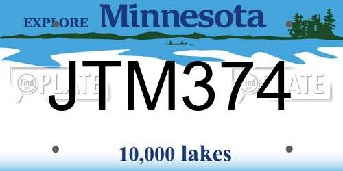 JTM374 Minnesota License Plate
