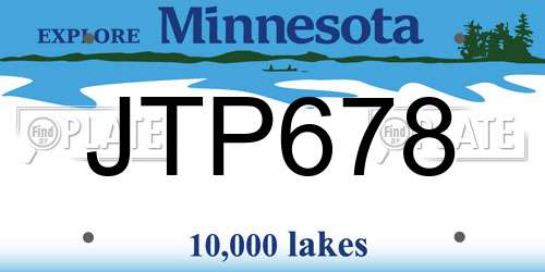 JTP678 Minnesota License Plate