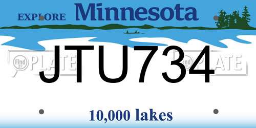 JTU734 Minnesota License Plate