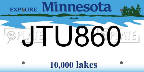 JTU860 Minnesota License Plate