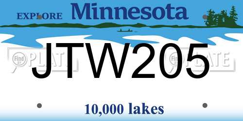 JTW205 Minnesota License Plate