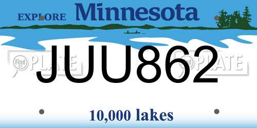 JUU862 Minnesota License Plate