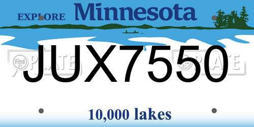 JUX7550 Minnesota License Plate
