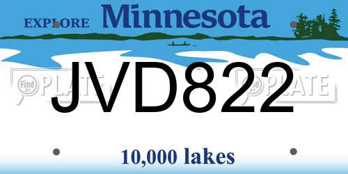 JVD822 Minnesota License Plate