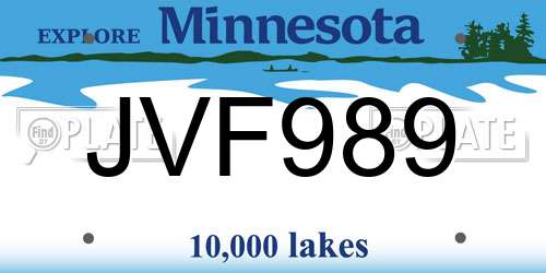 JVF989 Minnesota License Plate