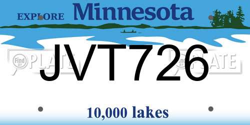 JVT726 Minnesota License Plate
