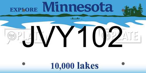 JVY102 Minnesota License Plate